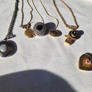 Lockets 6 Elegant Gold Enamel Onyx Silver Pendant Necklace Set